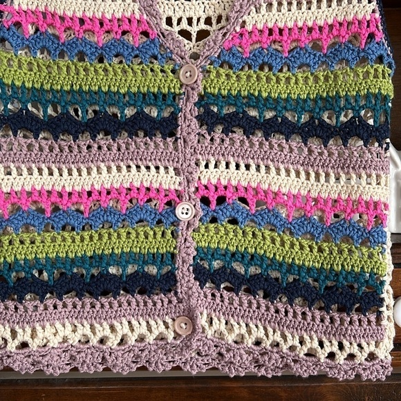 LISTICLE Multi Color Crochet Button Down Sleeveless Vest, Size Small, EUC. - Picture 5 of 7